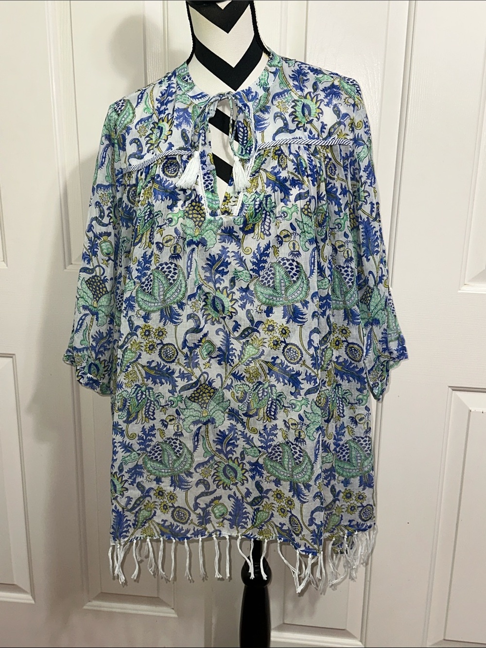 Roberta Roller Rabbit Blue & Green Paisley Tassel Tunic